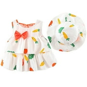 JSCDRPDWL Baby Girl Clothes Sleeveless Outfits Hat Dress Kids Carrot Princess Girls Print Baby Girls Dress Skirt Girls Fashion Orange 2-3 Years